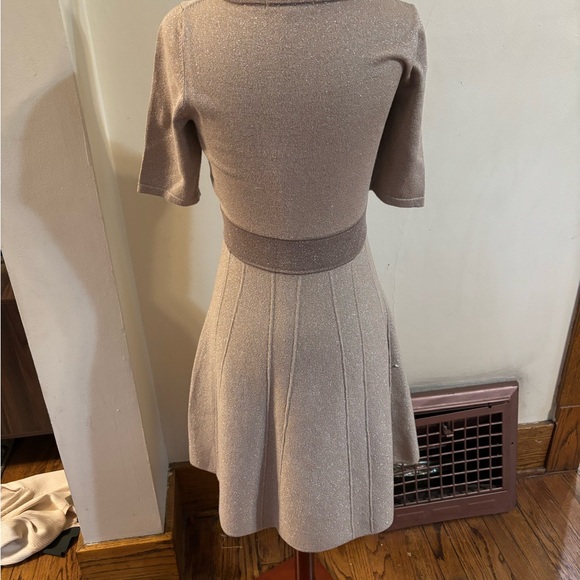 BODEN Milano Knit Sweater Dress Women Size 2R Fit Flare Gold Metallic Sparkle - Picture 4 of 5